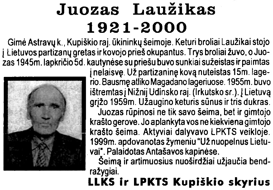 Juozas-Laužikas „Tremtinys“, 2000 Nr. 15-15a